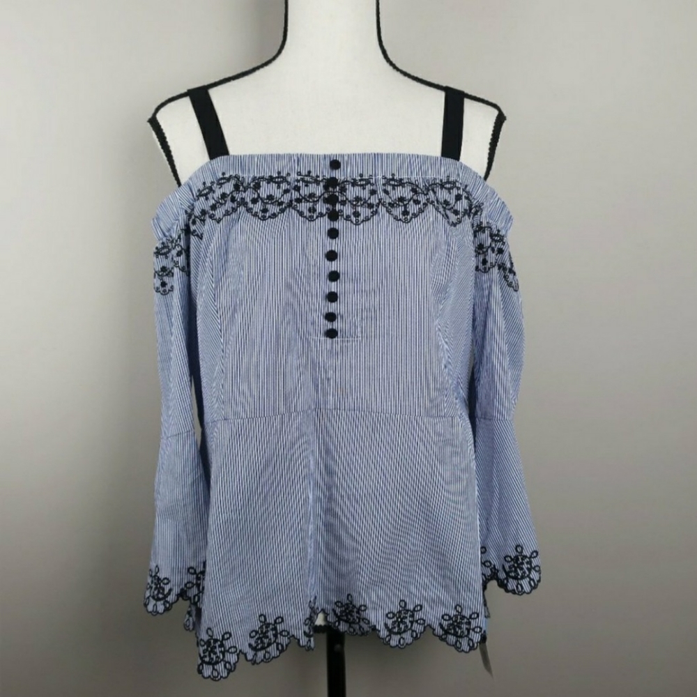 NWT YYIGAL Pinstripe Off Shoulder Top Size XL - Picture 2 of 9